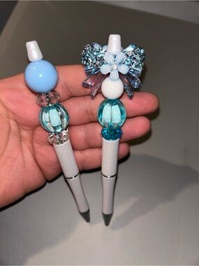 Hand Crafted Blue and White Beaded Decorative Pens